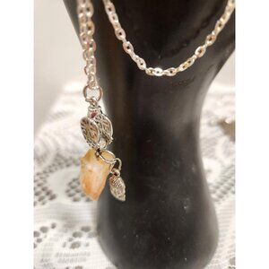 Citrine Buddha Necklace Gemstone Pendant with Silver Tone Bail & Faux Silver